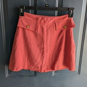 Forever 21 Coral Pink A-Line Mini Skirt with Gold Buttons